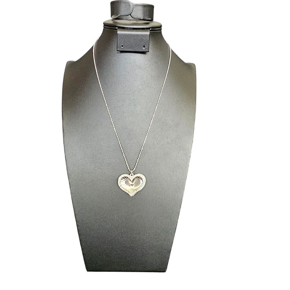 Rhinestone Heart Locket Necklace Silver Tone Double Heart Pendant
